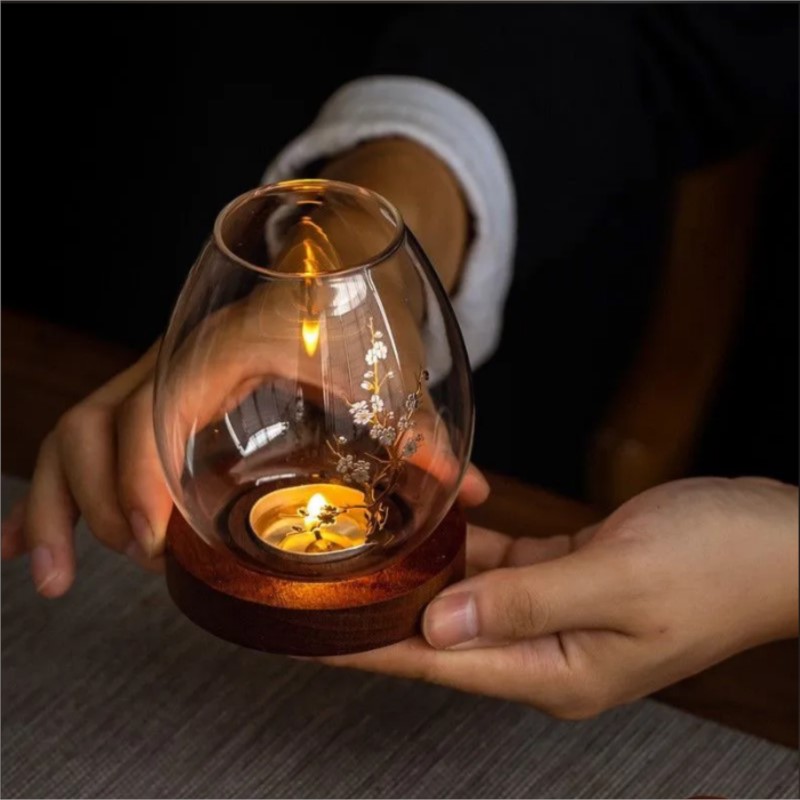 Candle Holder Decor - Tempat Lilin Kaca Transparan Gaya Cina