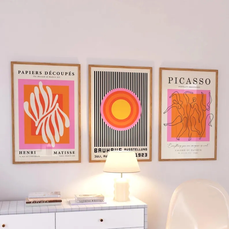 Interior Design Living Room - 3 Buah Gambar Poster Lukisan Kanvas