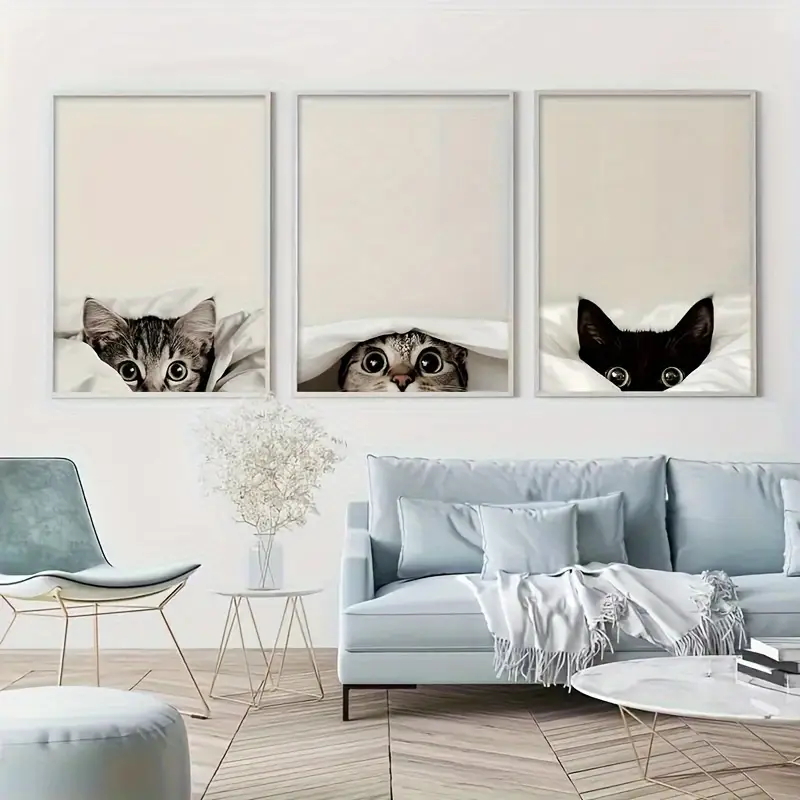 Abstract Canvas Set - 3PCS Set Lukisan Kanvas Kucing Mengintip